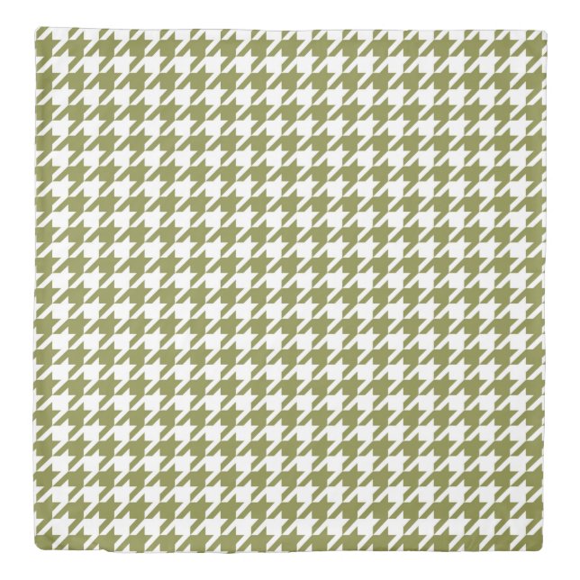 Olive Green Houndstooth Pattern Duvet Cover (Front)