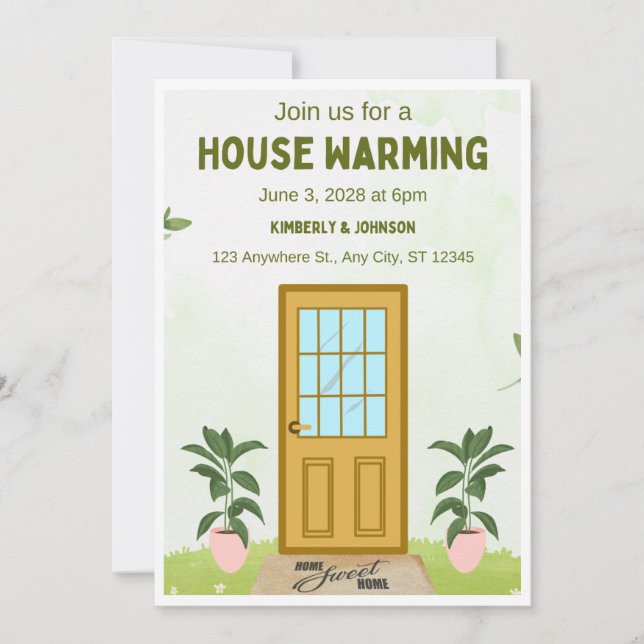 Olive Green  House Warming Invitation Card Set (Front)
