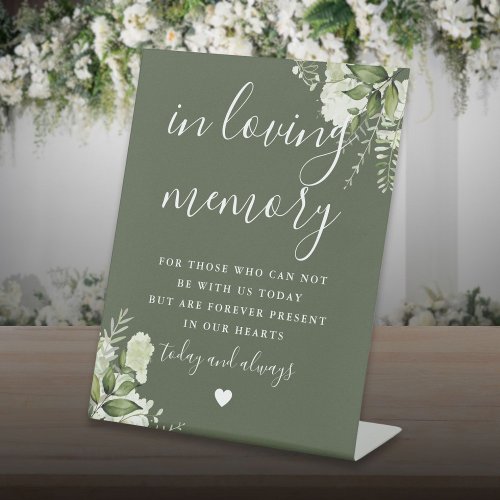 Olive Green In Loving Memory Greenery Wedding Pedestal Sign