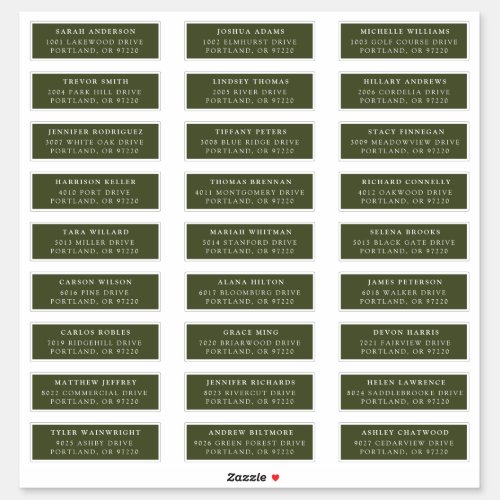 Olive Green  Individual Guest Address Labels