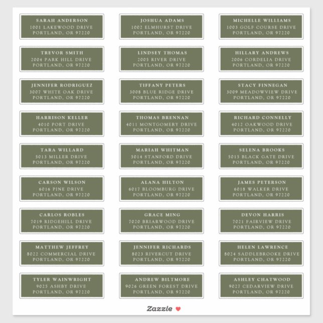 Olive Green | Individual Guest Address Labels (Sheet)