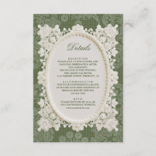 Olive Green Ivory Doily Lace Wedding Details Enclosure Card