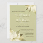 Olive Green Ivory Floral Wedding Invitations at Zazzle