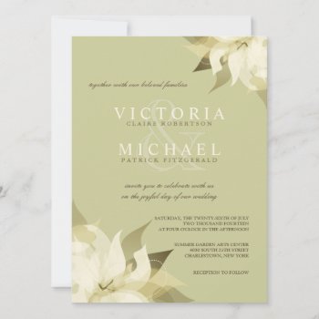 Olive Green Ivory Floral Wedding Invitations by deluxebridal at Zazzle