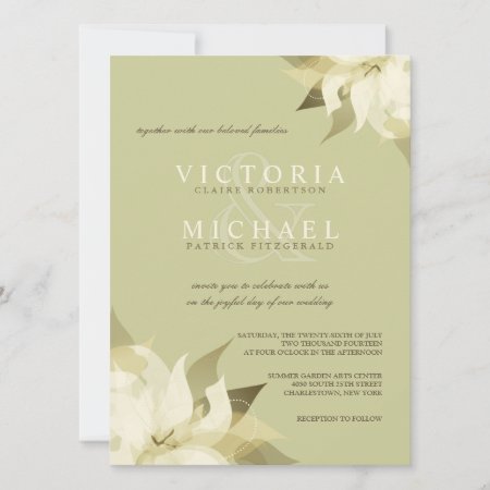 Olive Green Ivory Floral Wedding Invitations