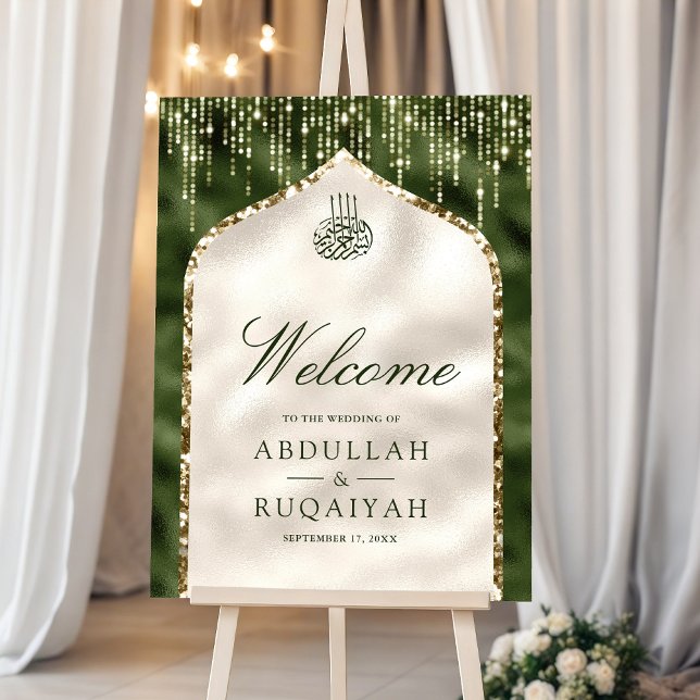Olive Green Ivory Gold Muslim Wedding Welcome Sign (Creator Uploaded)