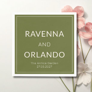 Olive Green Ivory Old Money Minimalist Wedding Napkins