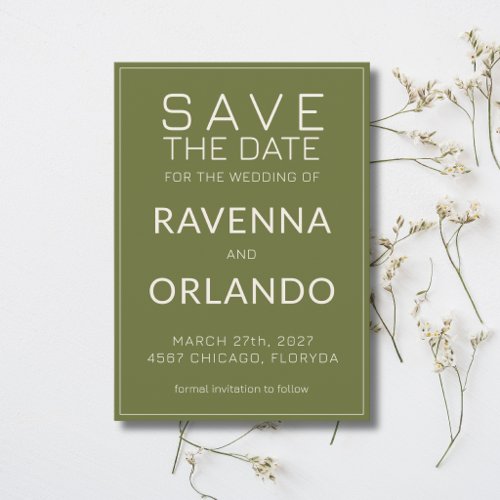 Olive Green Ivory Old Money Modern Wedding Save The Date