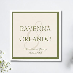 Olive Green Ivory Old Money Timeless Glam Wedding Napkins
