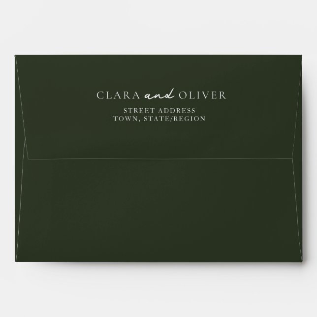 Olive Green Ivory Script Wedding Return Address Envelope (Back (Top Flap))