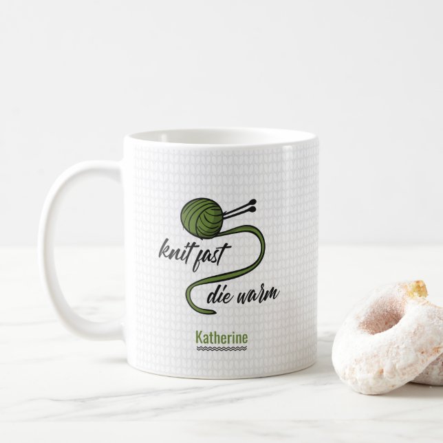Olive Green Knit Fast, Die Warm Coffee Mug (With Donut)