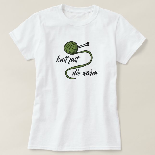 Olive Green Knit Fast, Die Warm T-Shirt (Design Front)