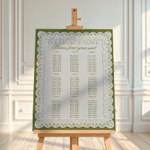 Olive Green Lace Doily Wedding Seating Charts