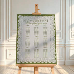 Olive Green Lace Doily Wedding Seating Charts Foam Board