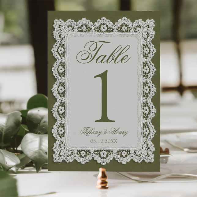 Olive Green Lace Doily Wedding Table Number (Creator Uploaded)