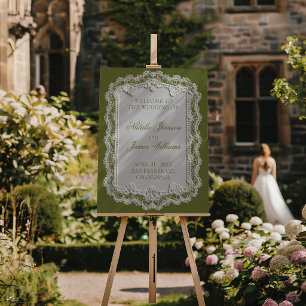 Olive Green Lace Old Money Wedding Welcome Sign