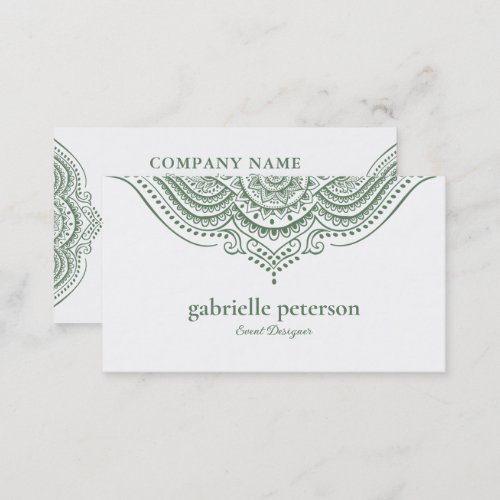 Olive Green Lace Paisley Mandala Business Card