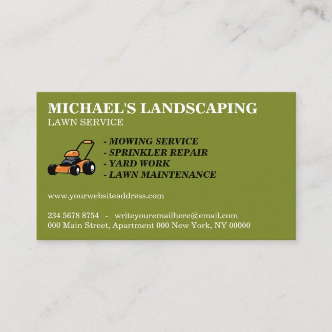 Olive Green Lawn Service Landscape Business Card