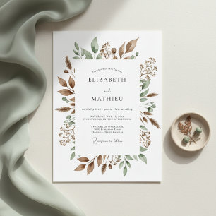 Olive Green Leaf Wedding Invitation