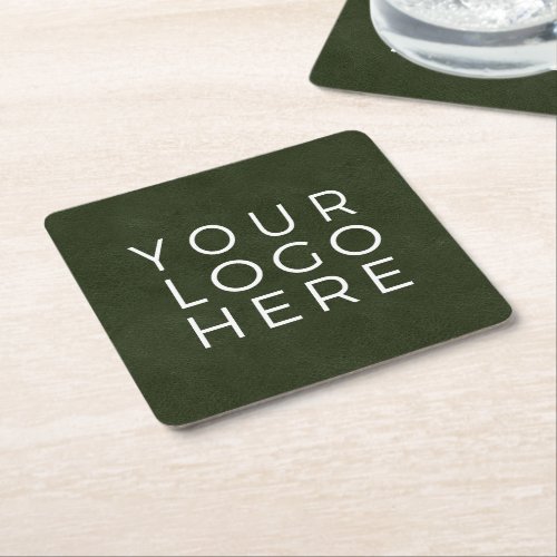 Olive Green Leather Look Custom Business Logo Square Paper Coaster