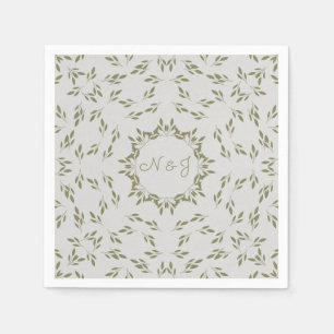 Olive Green Leaves Natural Oatmeal Rustic Wedding Napkins