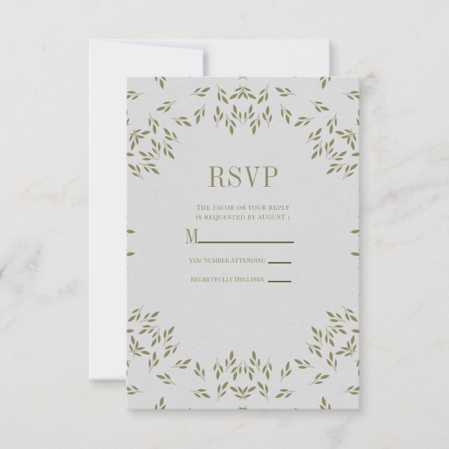 Olive Green Leaves Natural Oatmeal Rustic Wedding RSVP Card (Front)