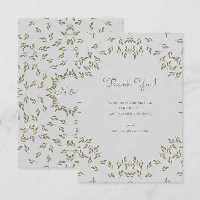 Olive Green Leaves Rustic Wedding Thank You Invitation (Front/Back)