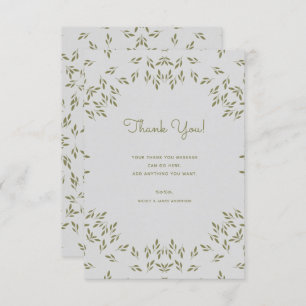 Olive Green Leaves Rustic Wedding Thank You Invitation
