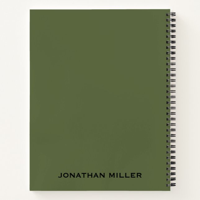 Olive Green Left-Handed Personalized Name Notebook (Back)