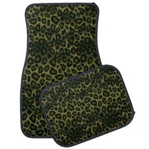 Olive Green Leopard Animal Print Car Floor Mat