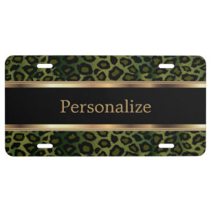 Olive Green Leopard Animal Print   Personalize License Plate