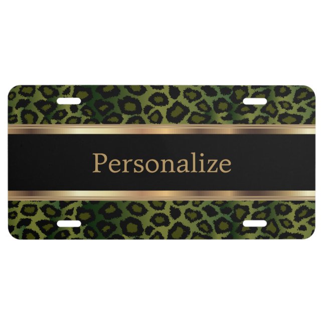 Olive Green Leopard Animal Print | Personalize License Plate (Front)
