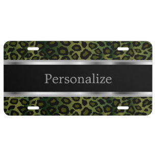Olive Green Leopard Animal Print Personalize License Plate