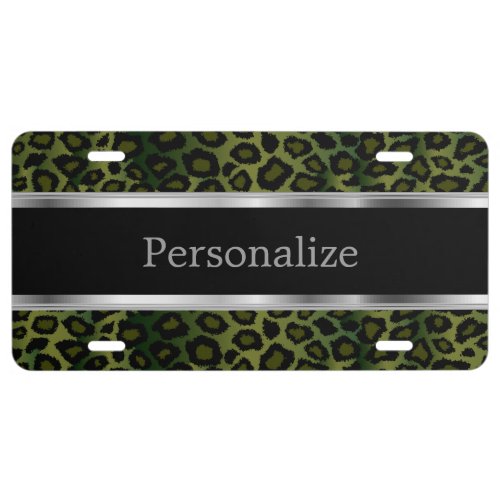 Olive Green Leopard Animal Print  Personalize License Plate