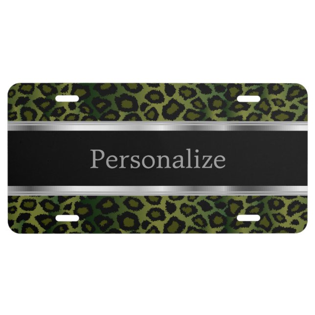 Olive Green Leopard Animal Print | Personalize License Plate (Front)