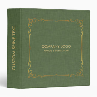 Olive Green Linen With Gold Frame Accent 3 Ring Binder