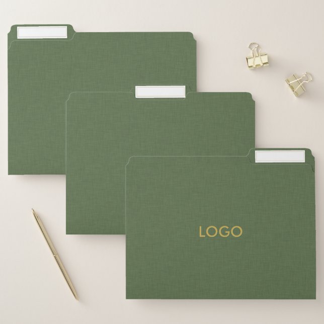 Olive Green Linen With Gold Frame Accent File Folder (Set)