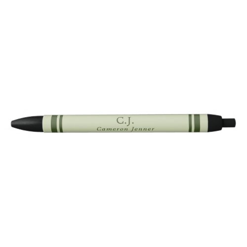 Olive Green Lines Monogrammed Black Ink Pen
