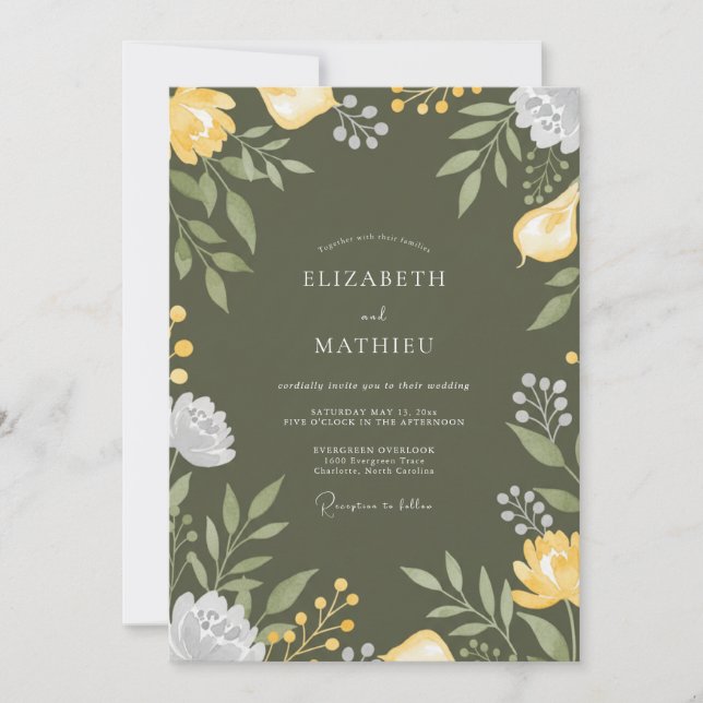 Olive Green Lush Orchard Wedding Invitation (Front)