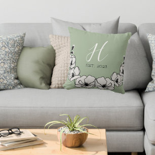 Olive Green Magnolia Flower Custom Throw Pillow