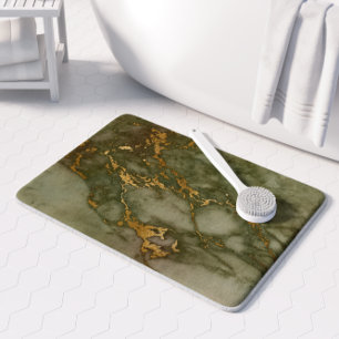 Olive Green Marble Faux Gold Foil Bath Mat