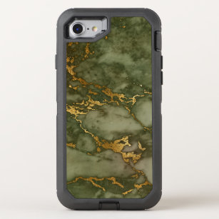 Olive Green Marble Gold Faux Foil OtterBox Defender iPhone SE/8/7 Case