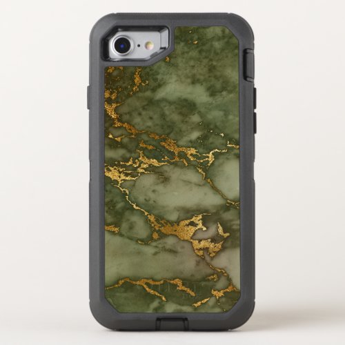 Olive Green Marble Gold Faux Foil OtterBox Defender iPhone SE87 Case