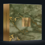 Olive Green Marble Gold Monogram 3 Ring Binder<br><div class="desc">An elegant binder featuring a background image of olive green marble with gold veins. Personalize it with your monogram initial in olive green decorative font and your name in olive green copperplate lettering on a faux brushed gold foil square. Customize the spine with olive green text on a faux brushed...</div>
