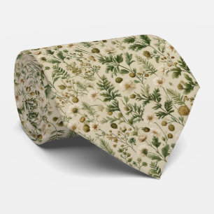 Olive Green Meadow Wildflower Personalized Wedding Neck Tie
