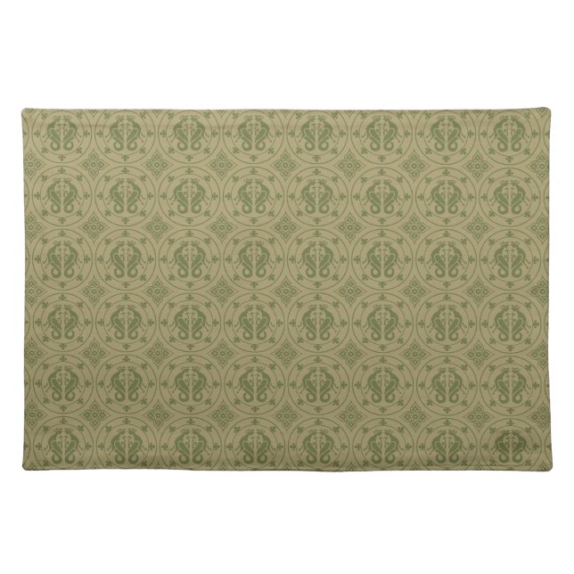 Olive Green Medieval Wyverns Cloth Placemat (Front)