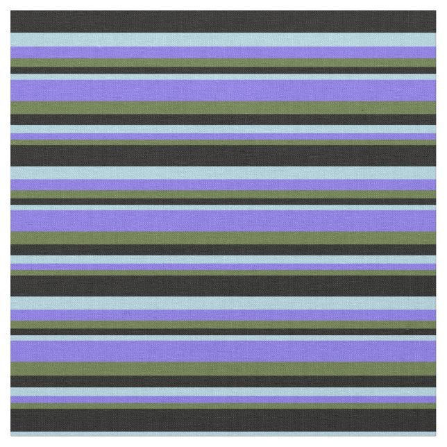 Olive Green, Medium Slate Blue, Light Blue & Black Fabric (Close Up)