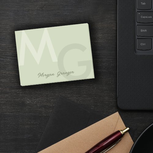 Olive Green Minimal Clean Modern Large Monogram Post_it Notes