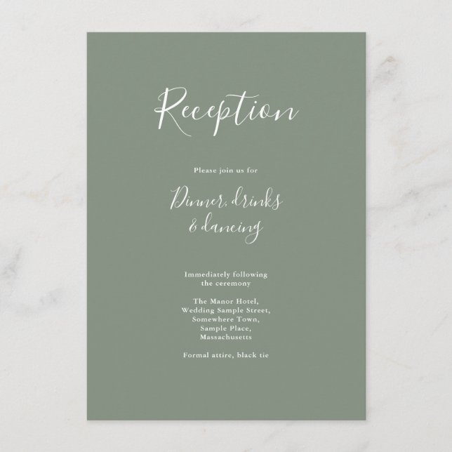 Olive Green Minimal Modern Wedding Reception Card (Front)