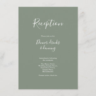 Olive Green Minimal Modern Wedding Reception Card